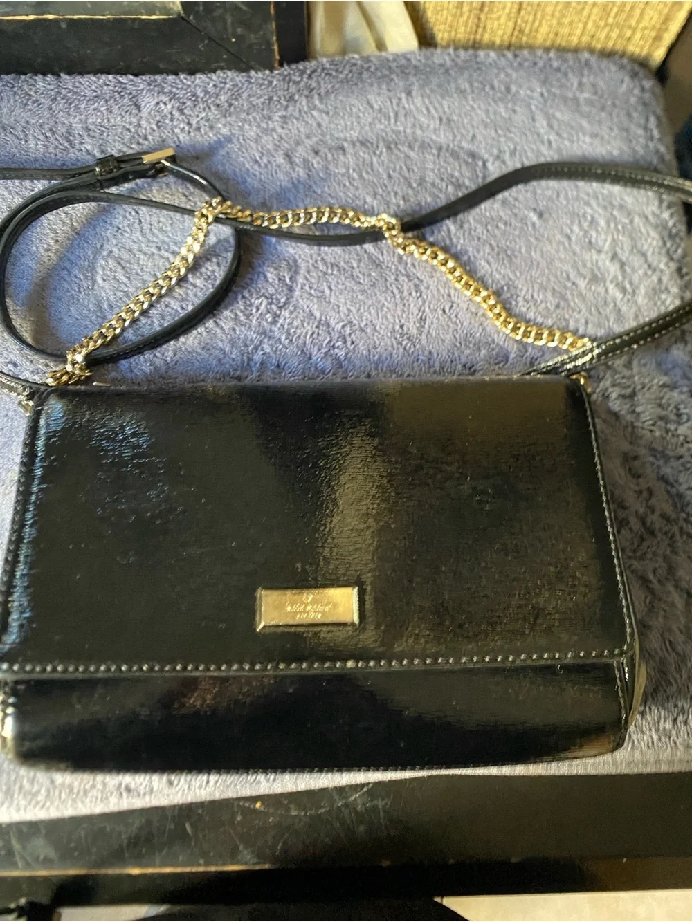 kate spade Black Patent Crossbody with Gold Chain